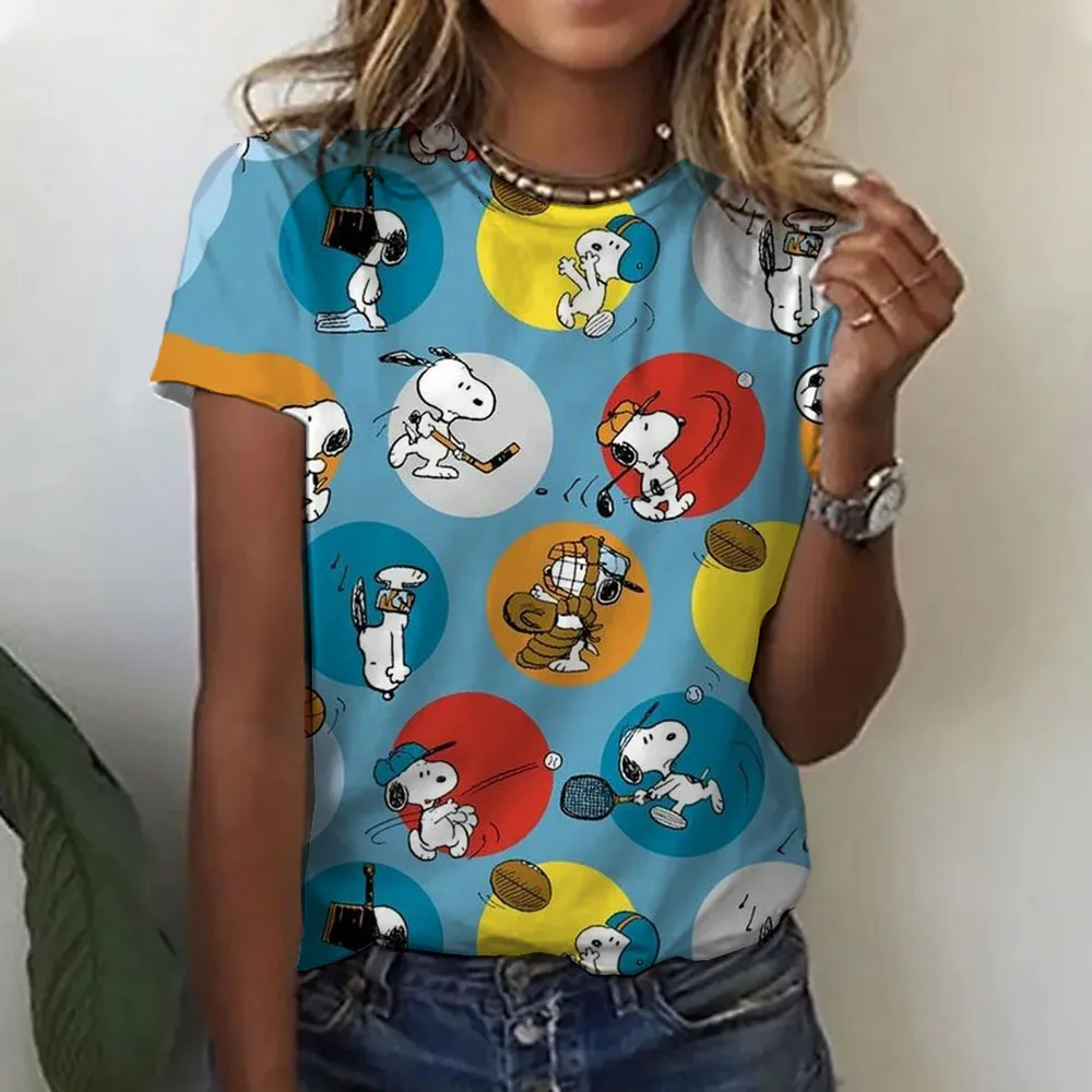 Women\'s T-shirt Snoopy Print Girls Clothing 3D Oversized Classic Short Sleeve Top Female Fashion Casual Streetwear