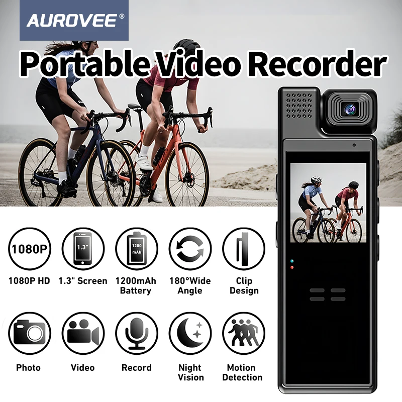 Aurovee 1080P HD Body Camera, Mini Camera Video Recorder, NightVision DV Camcorder for Law Enforcement, Security Guards