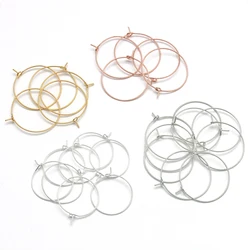 50pcs/lot 20 25 30 mm Stainless Steel Gold Plated Hoops Earrings Big Circle Ear Wire Hoops Wires For Jewelry Findings