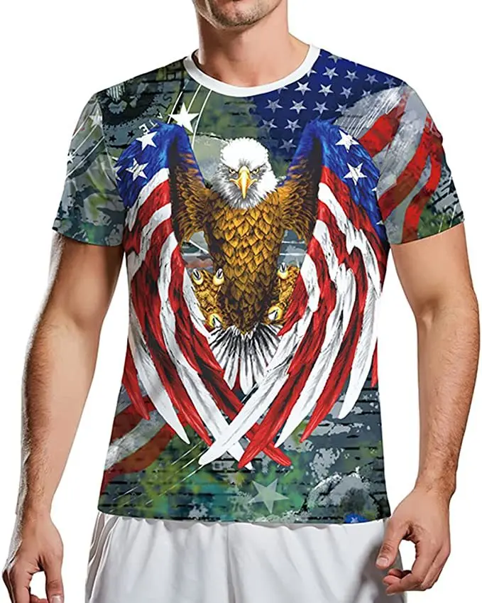 New USA Flag Series Eagle Print T-shirt for Men 3D Fashion Teenage Personality Round Neck Tops Summer y2k Streetwear Clothing