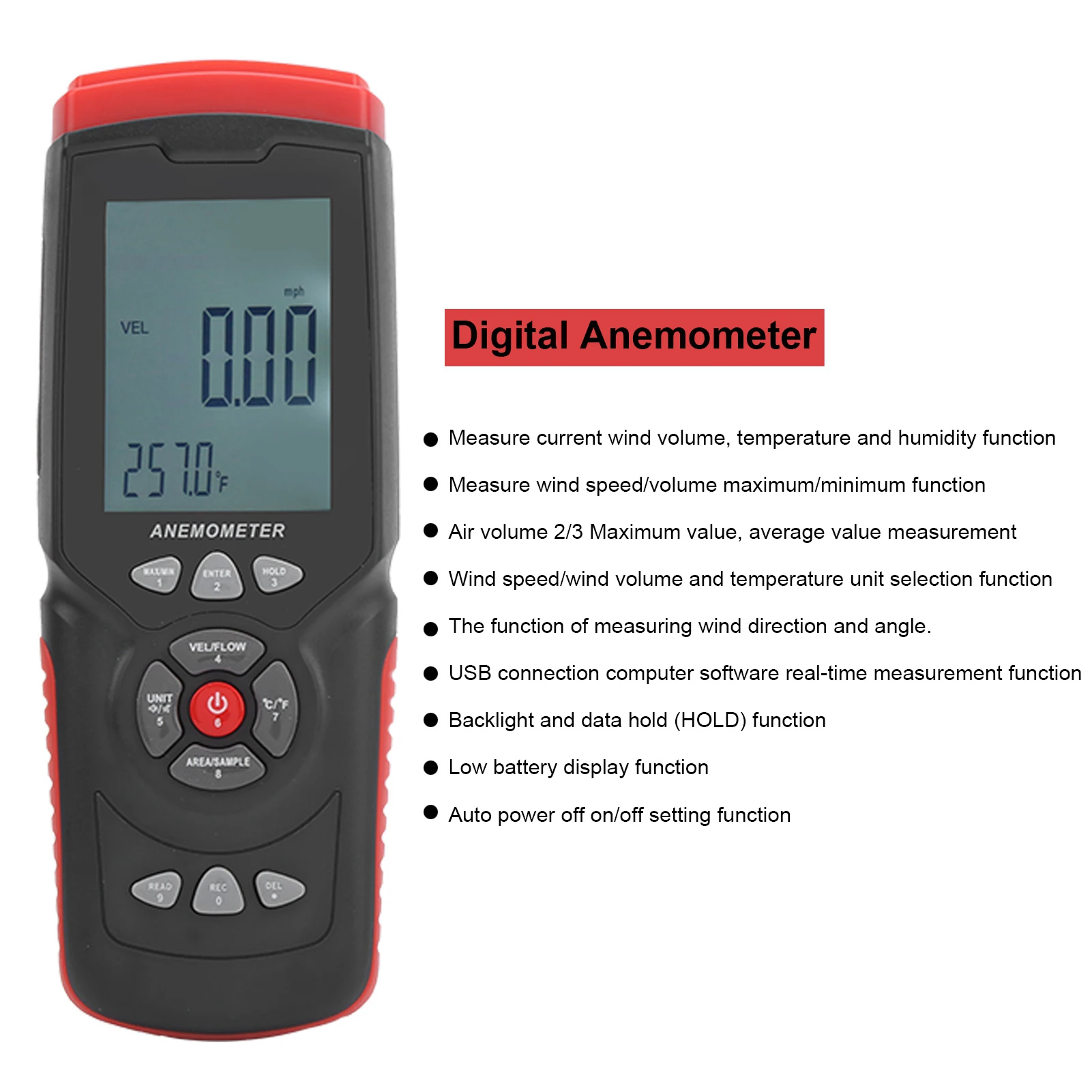 مقياس شدة الريح الرقمي مقياس شدة الريح مقياس سرعة الرياح GT8913 مقياس شدة الريح الصناعية الرقمية سرعة الرياح درجة الحرارة مقياس الرطوبة فاحص