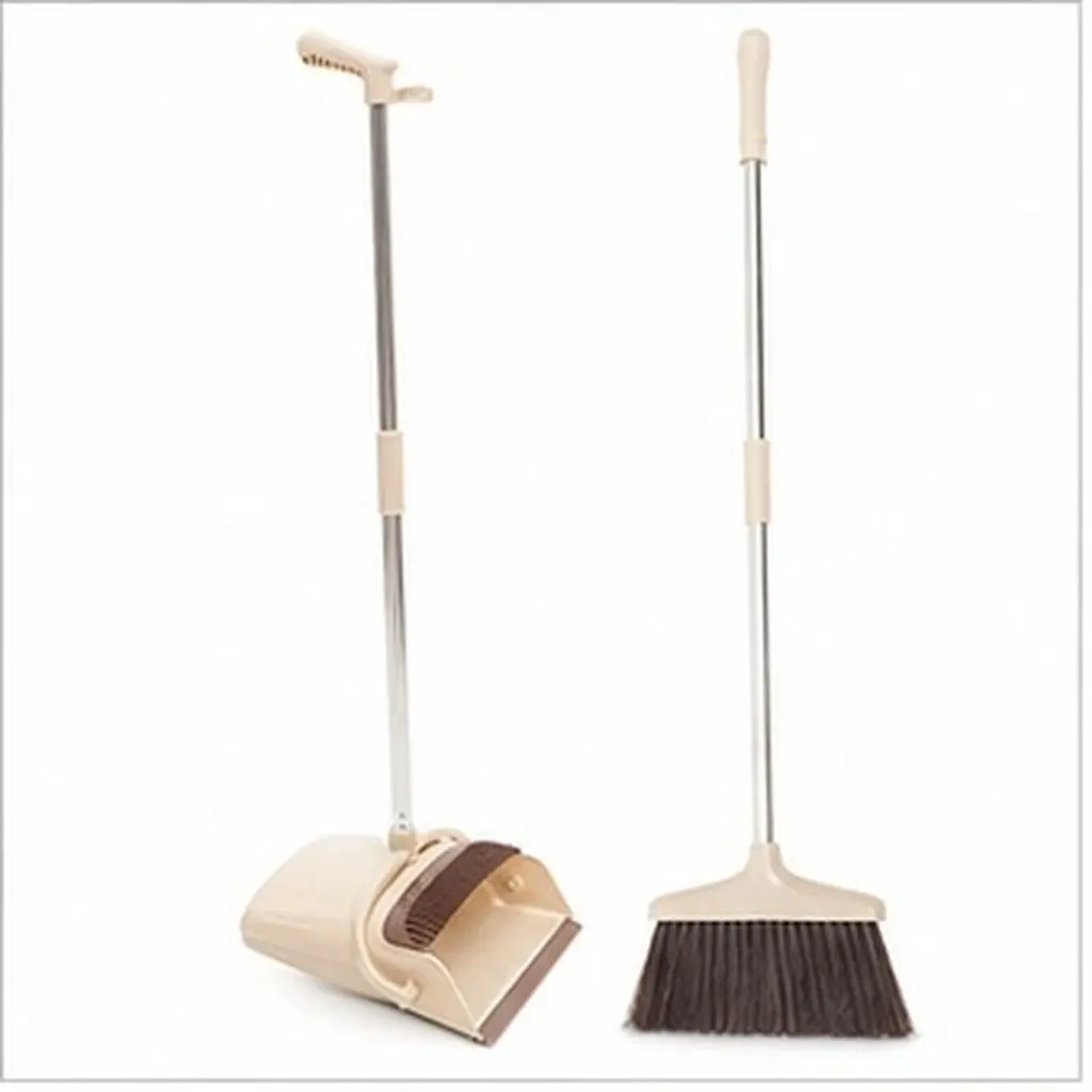 1Set Heavy Duty Broom Dustpan Set with Hanging Hole Comb Design Stainless Steel Handle Easy Storage Home Cleaning Broom Dustpan