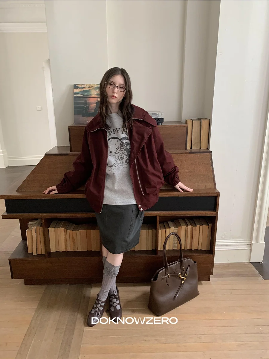 

Женская свободная куртка DKZ с большим односторонним карманом, осенне-зимняя новинка, с воротником-стойкой, длинными рукавами, хлопковое пальто