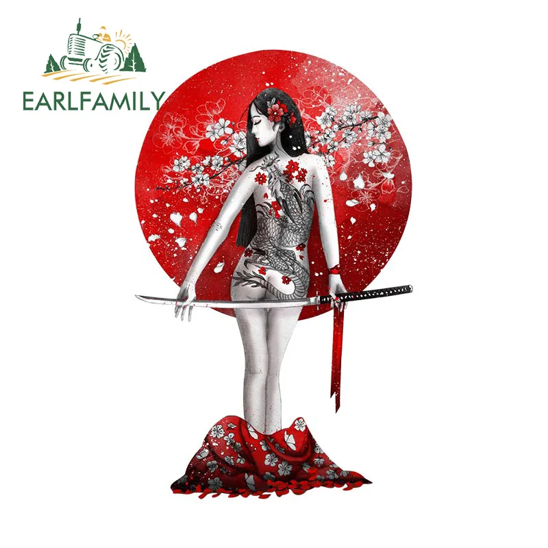 EARLFAMILY 13cm x 10cm Geisha Samurai Car Sticker Japan Girl Bushido Spirit Decal JDM Off Road 4x4 Trunk Motorcycle Decoration