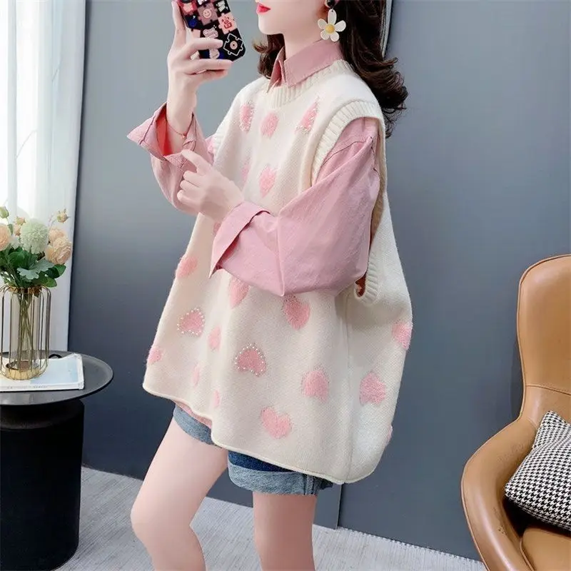 

Women's Spring Autumn Tops Knitwear Waistcoats Vests Sleeveless Knitted Tops Sweet Heart-shaped Loose-fitting New Comfortable