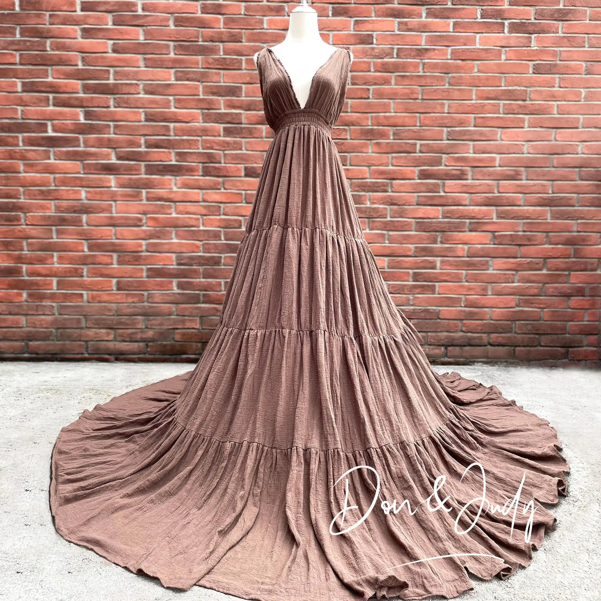 Don&Judy Elegant Dress For Wedding Big Skirt Hem Cake Dress Backless V Neck For Evening Party Gown For Lady Photography