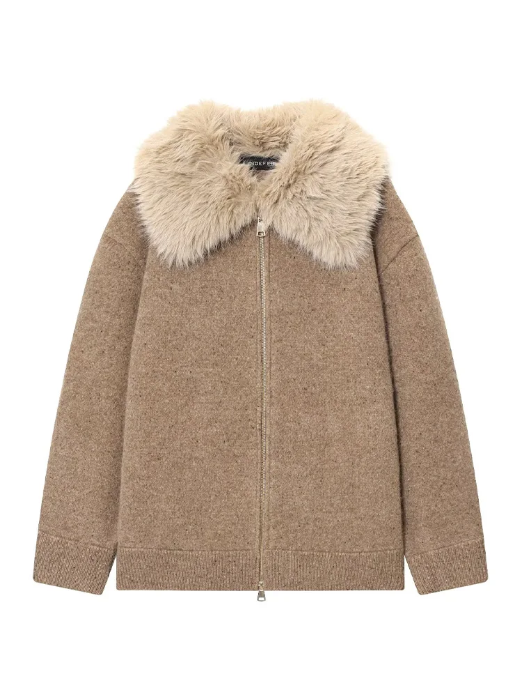 

HH Woman Winter Fashion Zipper Lapel Artificial Fur Raw edge Decoration Jacket Women Long Sleeve Casual Solid Resilience Coat