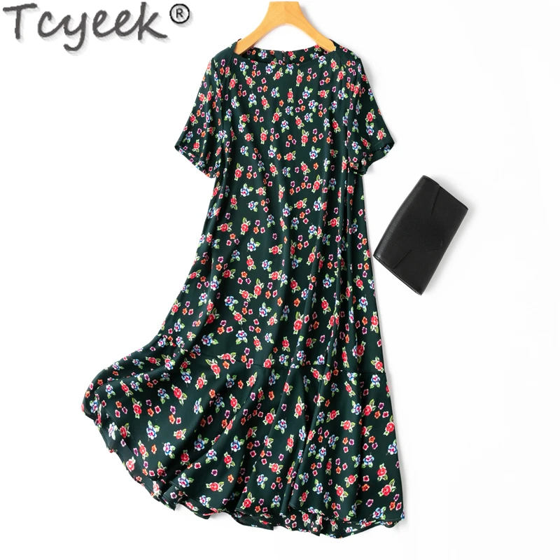 

Tcyeek 93% Mulberry Silk Mini Dress Women Summer Clothes Beach Dress 2024 Elegant Women's Dresses Loose Waist Vestidos De Mujer