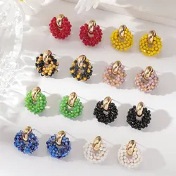 Boho Elegant Round Crystal Beads Drop Earrings for Women Lady Luxury Fashion Geometric Dangle Earring Summer Beach Party Jewelry