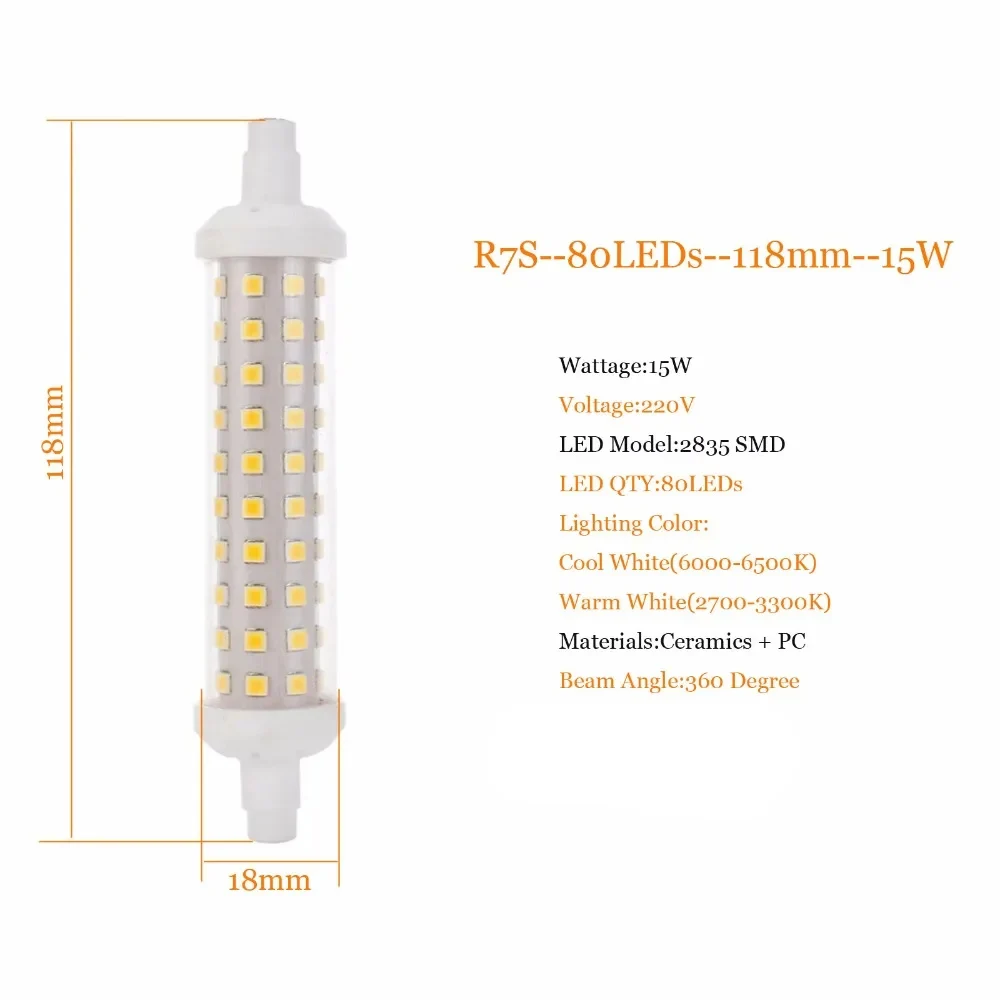 Dimmable R7s Led Bulb Corn Light 20w Flood Light 10w Warm White 220v White Ceramic 15w 6000k Bulbs 78mm Halogen Bulb Replacement