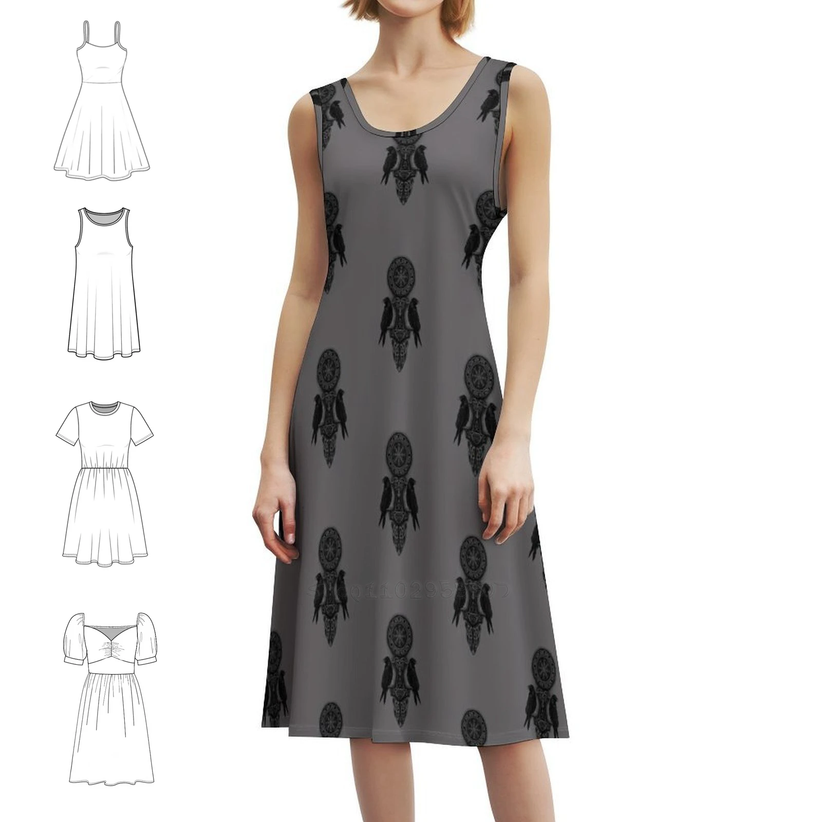 

Платье Odin'S Ravens с цветочным принтом для женщин, весна-лето, повседневное платье для вечеринки, скандинавское скандинавское черно-белое платье