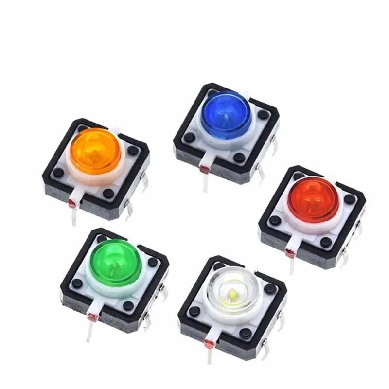 5PCS 12X12X7.3 Tactile Push Button Switch Momentary Tact LED 5 Color 12X12X7.3mm 12*12*7.3mm