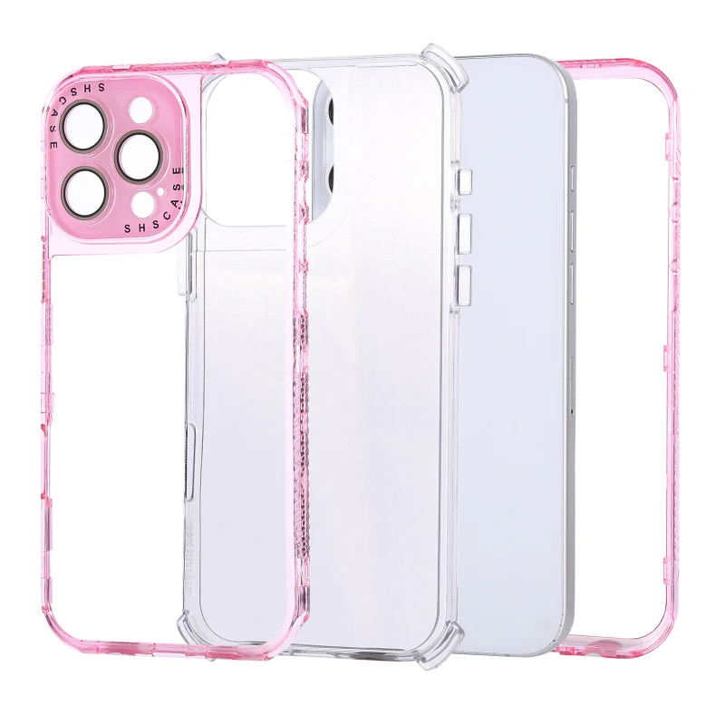 Luxury Hard PC Solid Color Borders+Transparent Soft TPU 3-in-1 Phone Case For iPhone 16 Pro Max E 14 13 15 Pro Max Bumper Cover