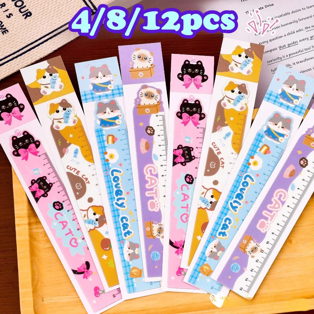 

4/8/12 шт., магнитная линейка для закладок с милым котом, студенческие креативные канцелярские принадлежности, прямая линейка для рисования неправильной формы, подарочный маркер для книг