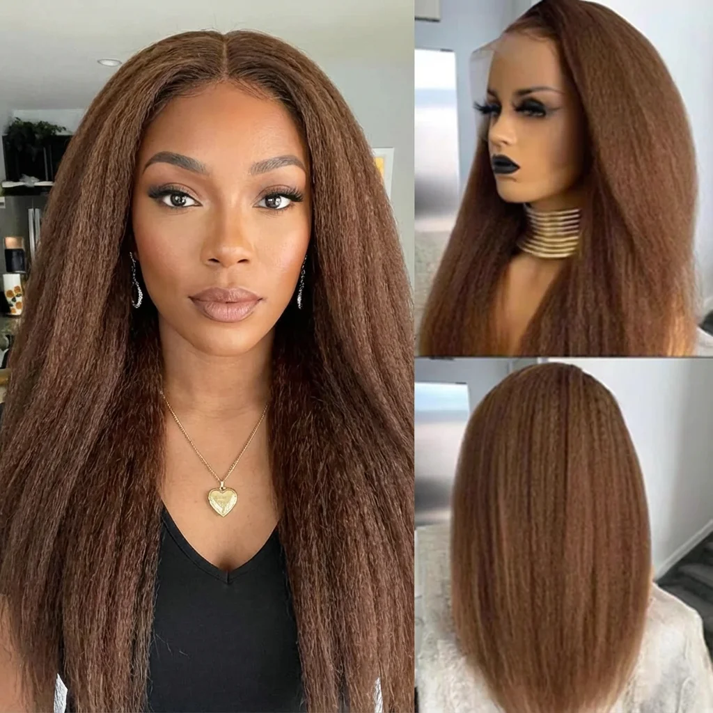 

Мягкий омбре-коричневый парик с длинными волосами 16-30 дюймов, прямые кудри Яки, плотность 180%, глубокая кружевная передняя часть, для женщин, с детским волосоминиатюрой, предварительно выщипанный, без клея