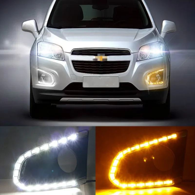 

1 set For Chevrolet TRAX Chevy 2014 2015 2016 LED DRL Daytime Running Lights Daylight With yellow turn signal and fog lamp hole