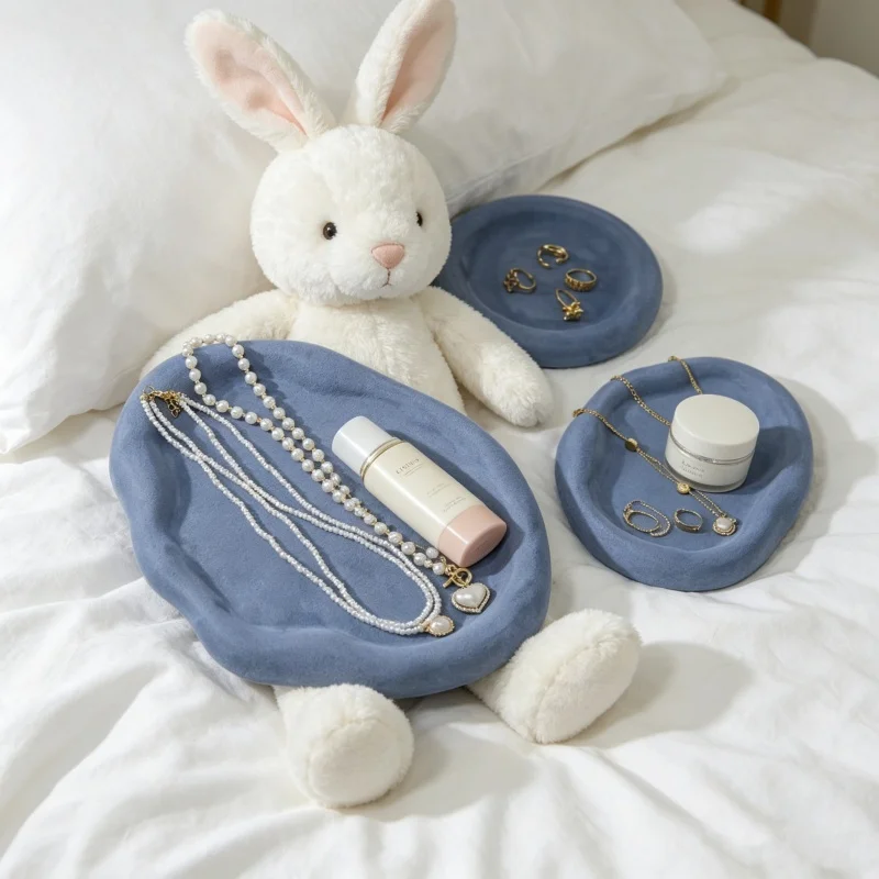 

Blue Plaster Jewelry Display Tray, Appraisal Plate for Earring Ring Necklace, Store Counter Organizer & Decor Prop