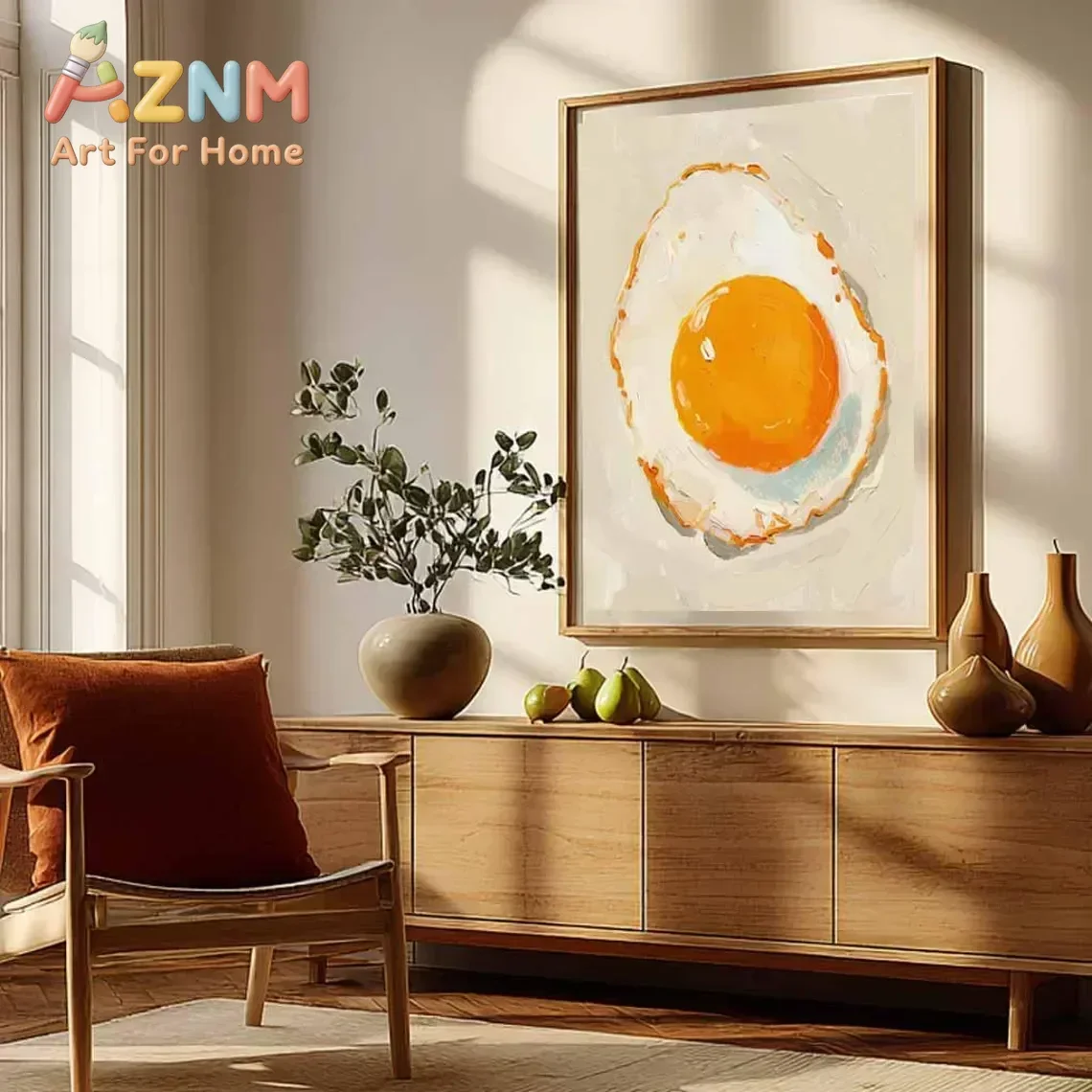 AZNM Fried Egg Canvas Wall Art Textured Oil Painting Style Breakfast Food Art Frameless Print Poster for Kitchen Dining Room Dec