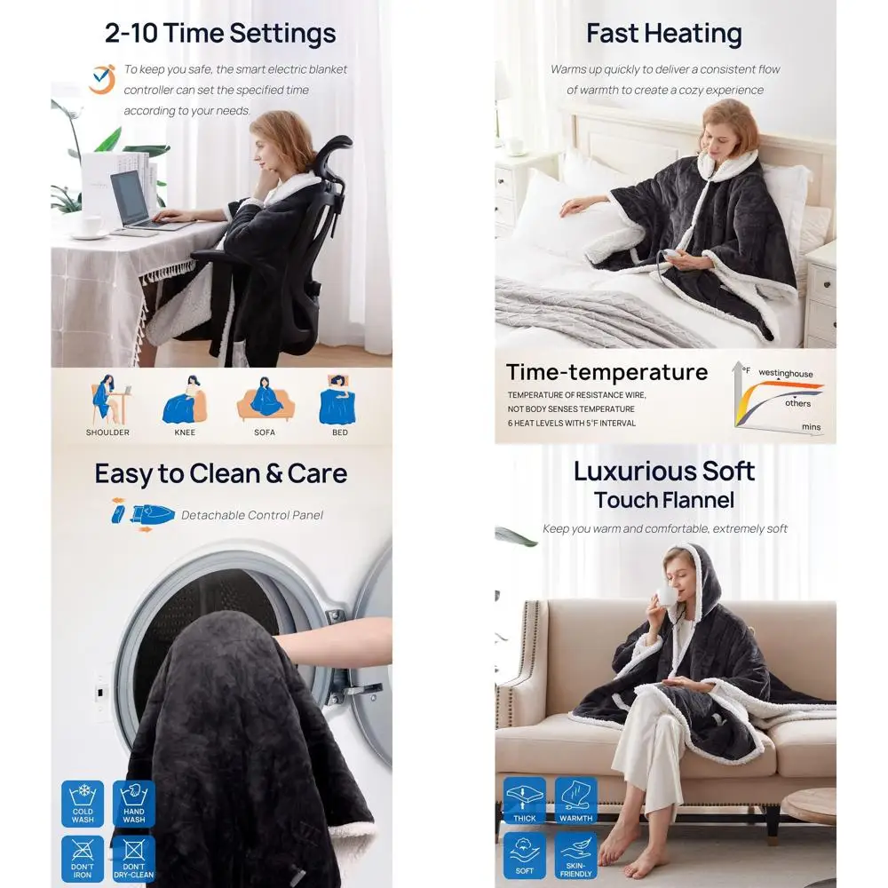 

Electric Heated Shawl Blanket with 6 Levels & Timer, 50x60 Beige/Grey