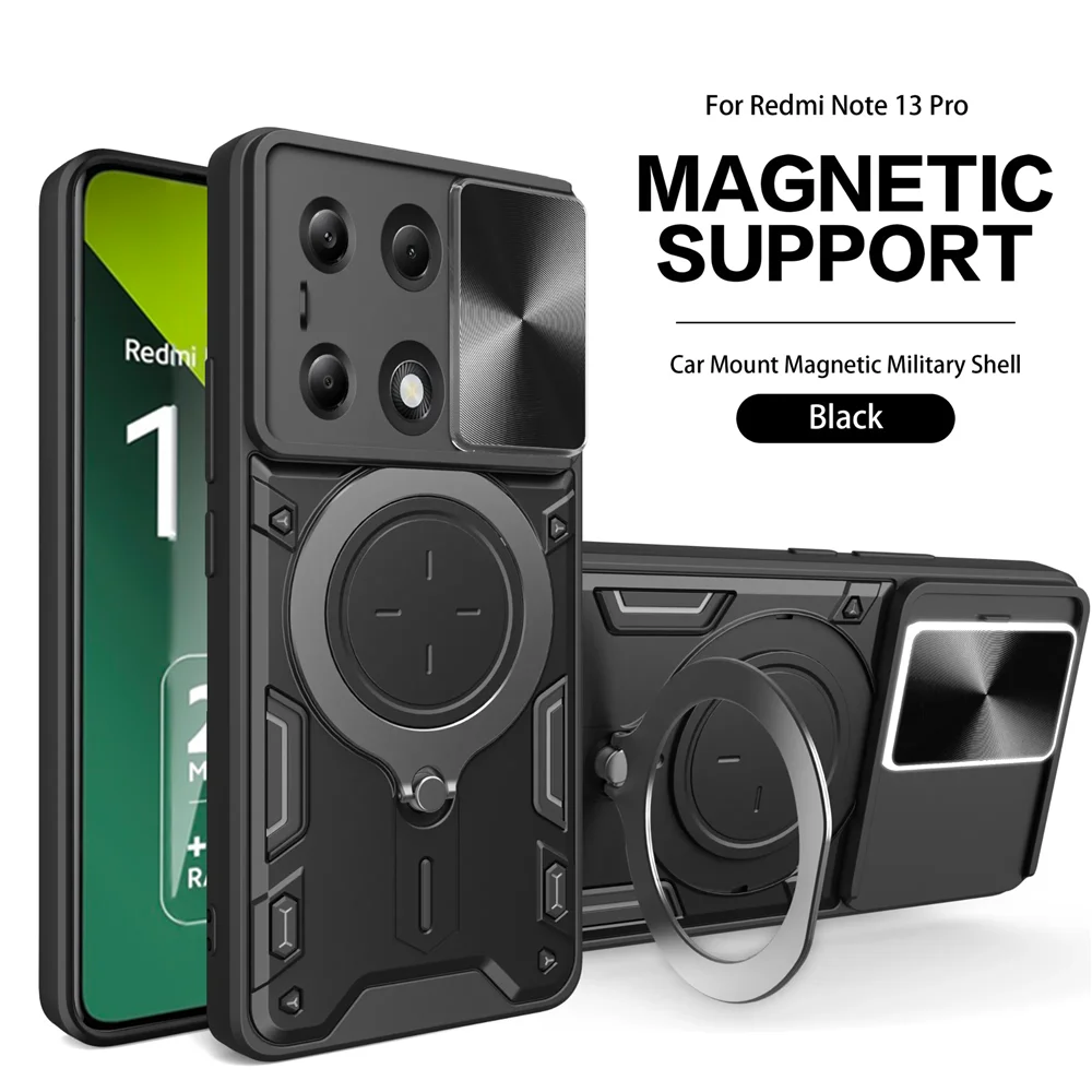 Slide Camera Magnetic Case For Xiaomi Redmi Note 13 10 12 11 Pro Plus 12S 11S 9T 9 Shockproof Matte Cases Redmi 13C 12C 12 10C