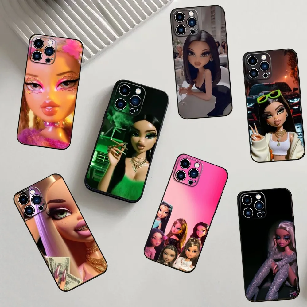 pink Phone Case For iPhone 16,15,14,13,12,11,Pro,X,XS,Max,XR,Plus,Mini Silicone B-Bratz girl Black Shockproof TPU