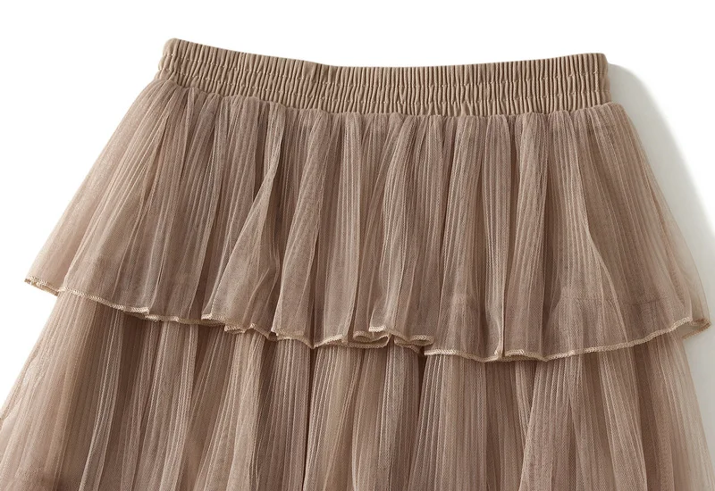 New Summer Korean Mesh Half Body MIDI Skirt Spring and Autumn Super Fairy Layered Cake Skirt Women's Knee Long Beach Skirt