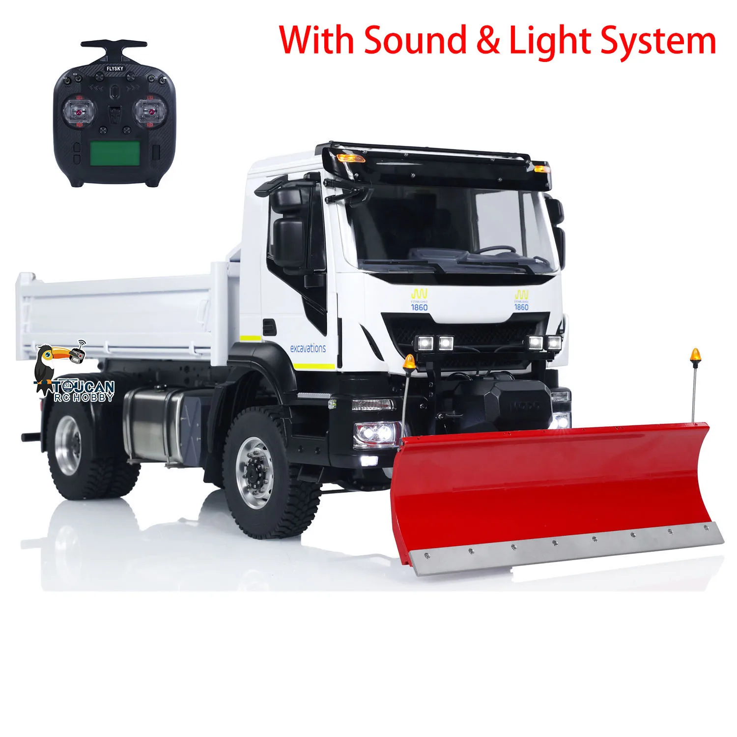 RC Hydraulic Dumper Truck 1/14 4x4 with Snow Blade Light Sound Set ST8 Remote Control Metal Tipper Cars Model RC Toy TH23845