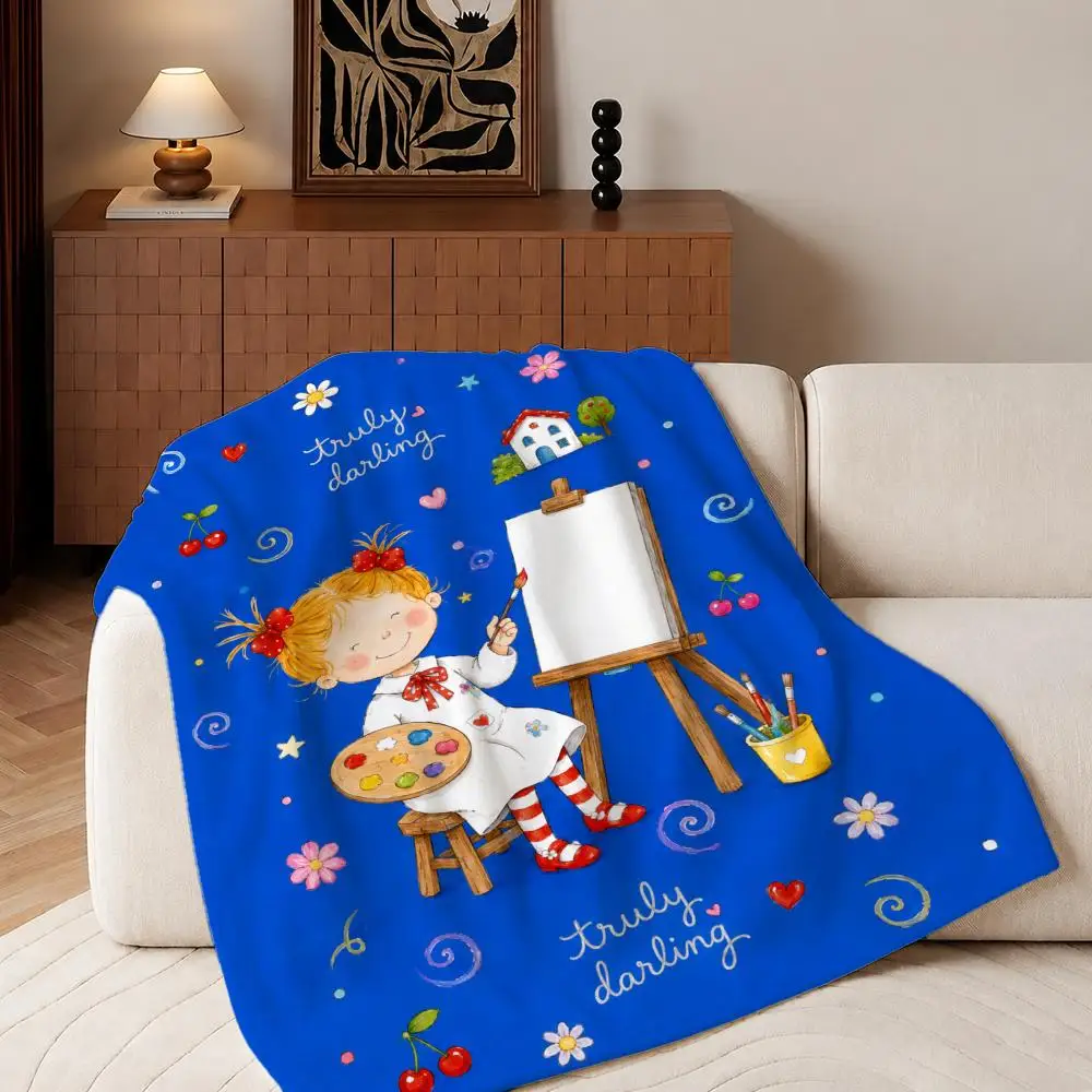Anime COCO-chan Throw Plush Flannel Throw Blanket, Sofa Bed Travel Picnic Home Textile Decor