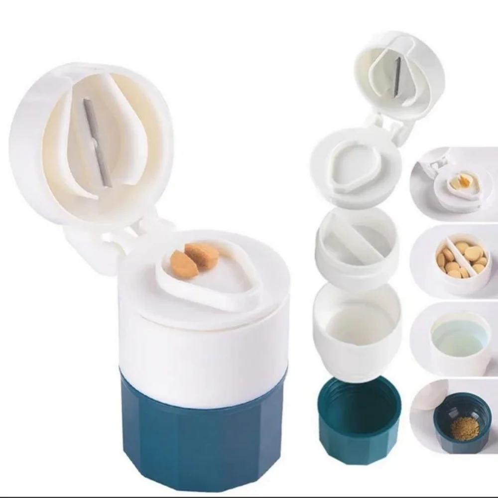 4 In 1 Portable Pill Case Medicine Splitter Powder Pastillero Grinder Pill Cutter Medicine Box Storage Drug Container Pillbox