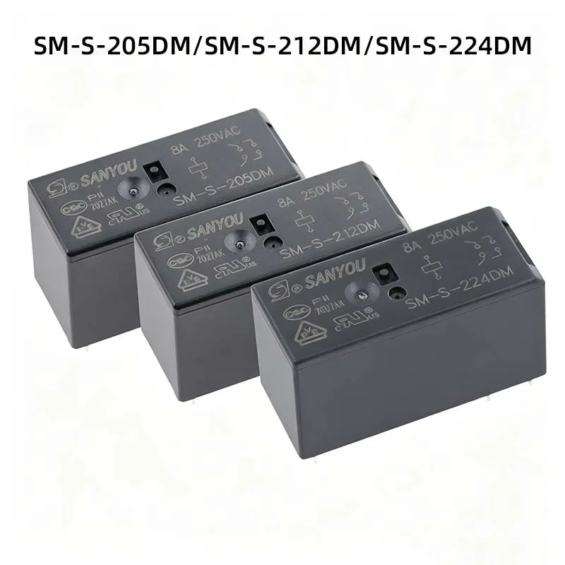 5PCS SM-S-205DM/SM-S-212DM/SM-S-224DM SANYOU Relays, 6-pin, two sets of normally open contacts, 8A 250V