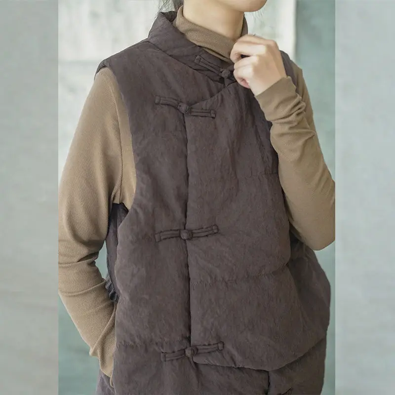 Autumn New Cotton Vest Women Chinese Style Original Design Women's Standing Collar Handmade Buckle Retro Jacket