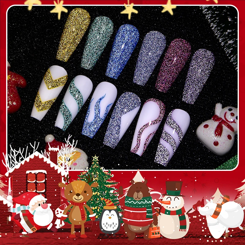 Bozlin 8ml natal reflexivo glitter linha gel unha polonês 12 cores para pintura uv unhas desenho polonês diy pintura vernizes