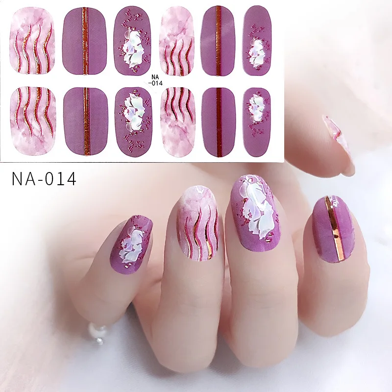 

3D nail art sticker gradient color with glitter lines fine beads Marbling nail wraps DIY manicure nail polish strips FW108