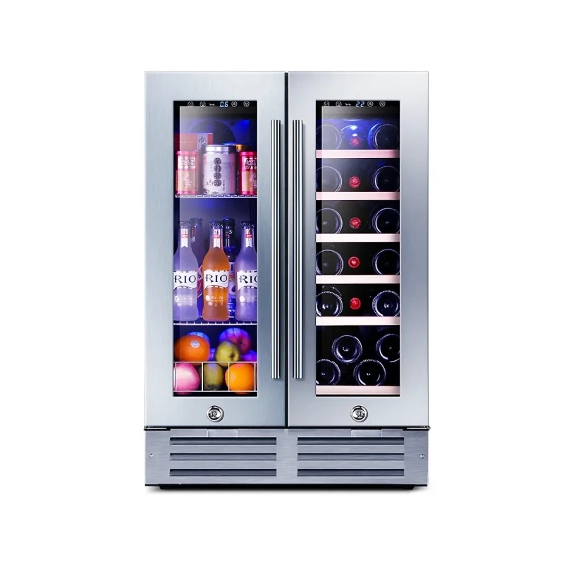 High quality JC-66 High Quality 166 Liter Glass Double Door Compressor Wine Cooler Cabinet for Home/Hotel/Bar Use