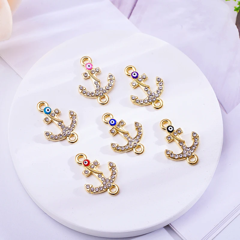 10 Pieces Lucky Blue Eyes Boat Anchor Jewelry Connector Charm for Women's Bracelet Anklet DIY Jewelry Making Supplies Girl Gift