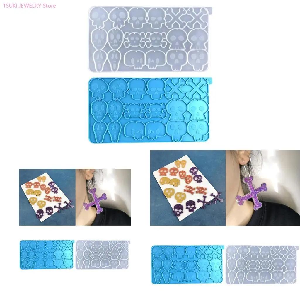 

62KE Geometric Halloween Skull Bone Earrings Pendant Mold Keychain Silicone Mold