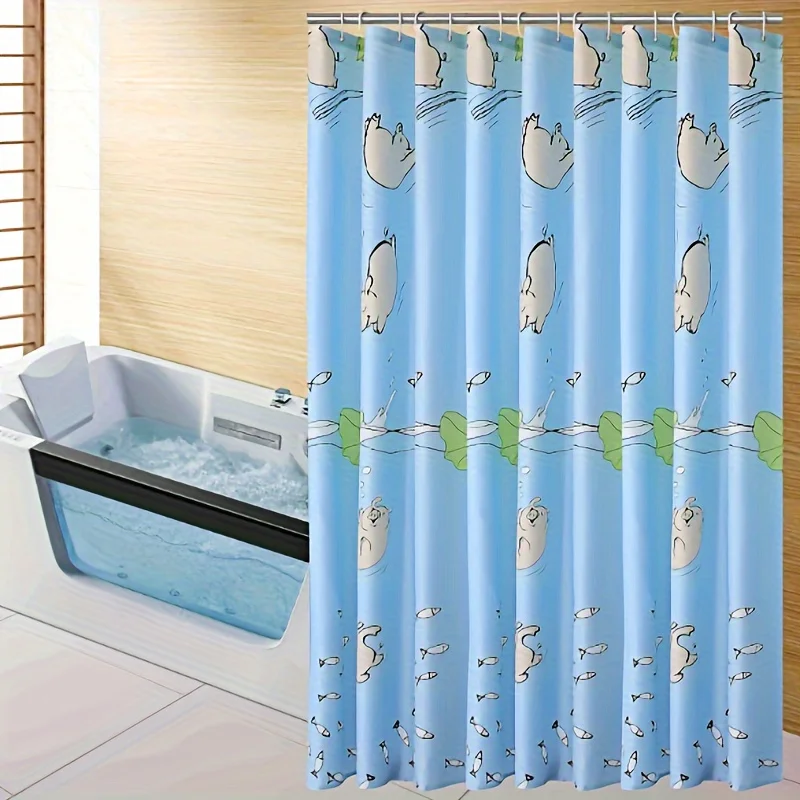 Water-Resistant Polyester Shower Curtain with Pig Print, Machine Washable, Pastoral Theme with Hooks Included, Animal Pattern Ba