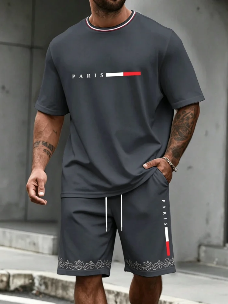 Conjunto Masculino de Verão 2026 Novo, Moderno e Casual, Ideal para Esportes, com Shorts e Camiseta de Manga Curta, Tamanho Grande, Solto e de Secagem Rápida