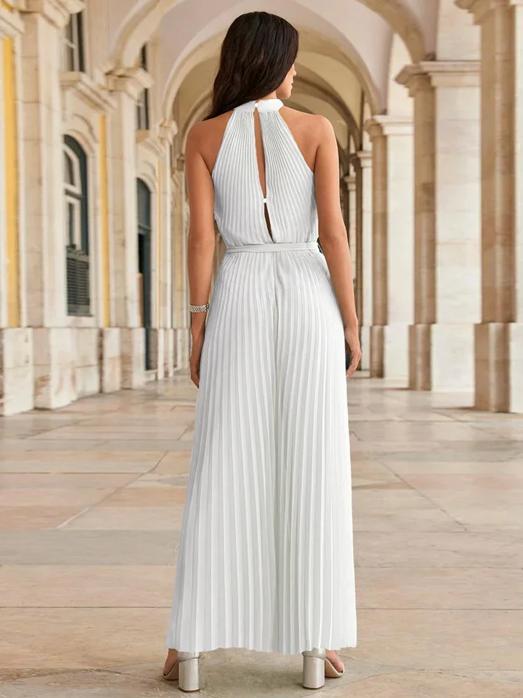 Summer Elegant Jumpsuit Women's Pearl Strap Sleeveless Low Chest Wide Leg Pants