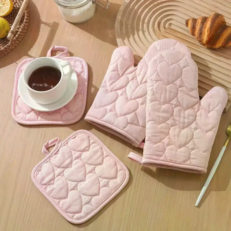

1Set Kitchen Potholders Pad And Stove Oven Gloves Set Mitts Heat Resistant Thermal Anti-heat Take Hot Pot Cooking Baking Gloves