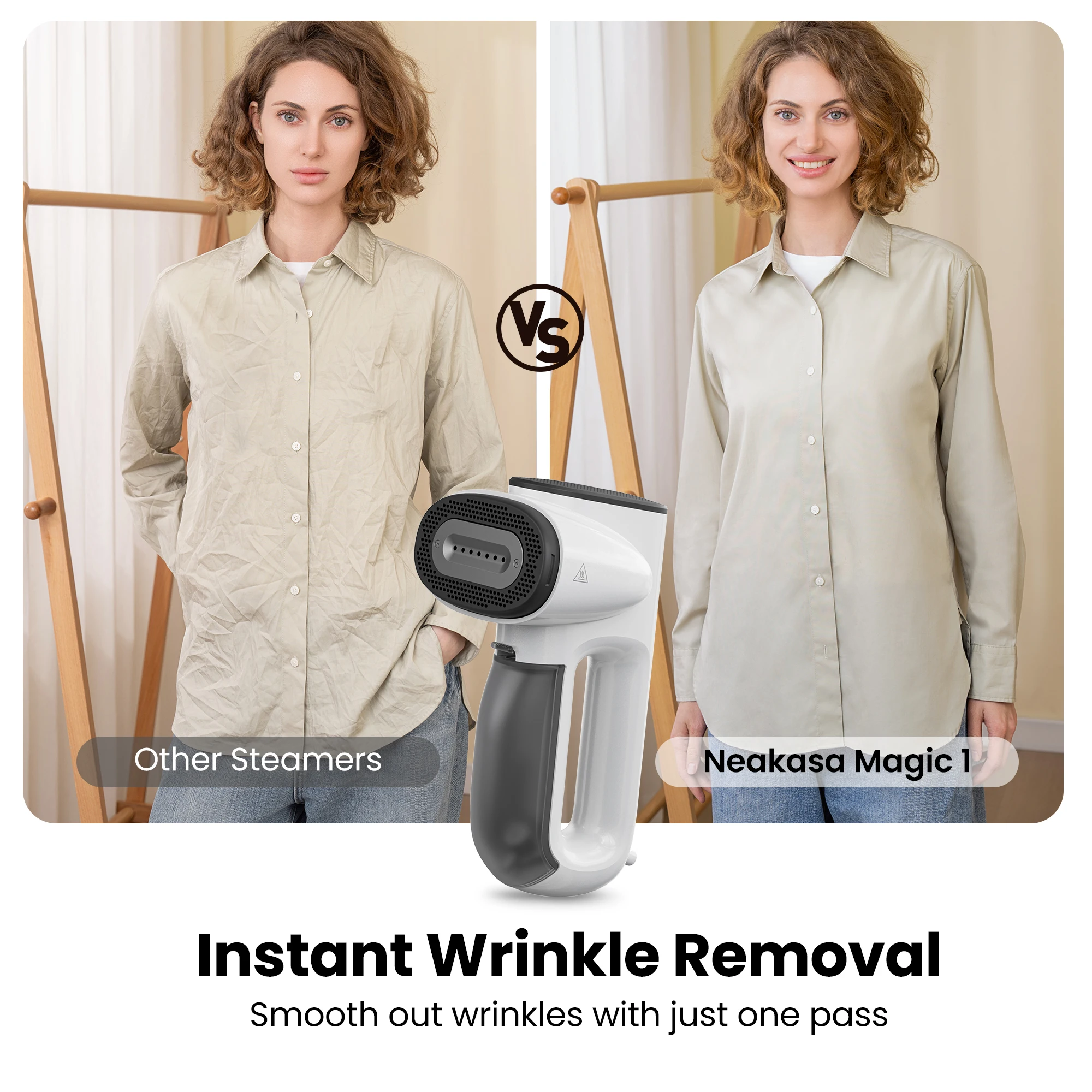 Neakasa Magic 1 جهاز بخار محمول باليد - مزيل التجاعيد السريع ومنعش الملابس للاستخدام المنزلي