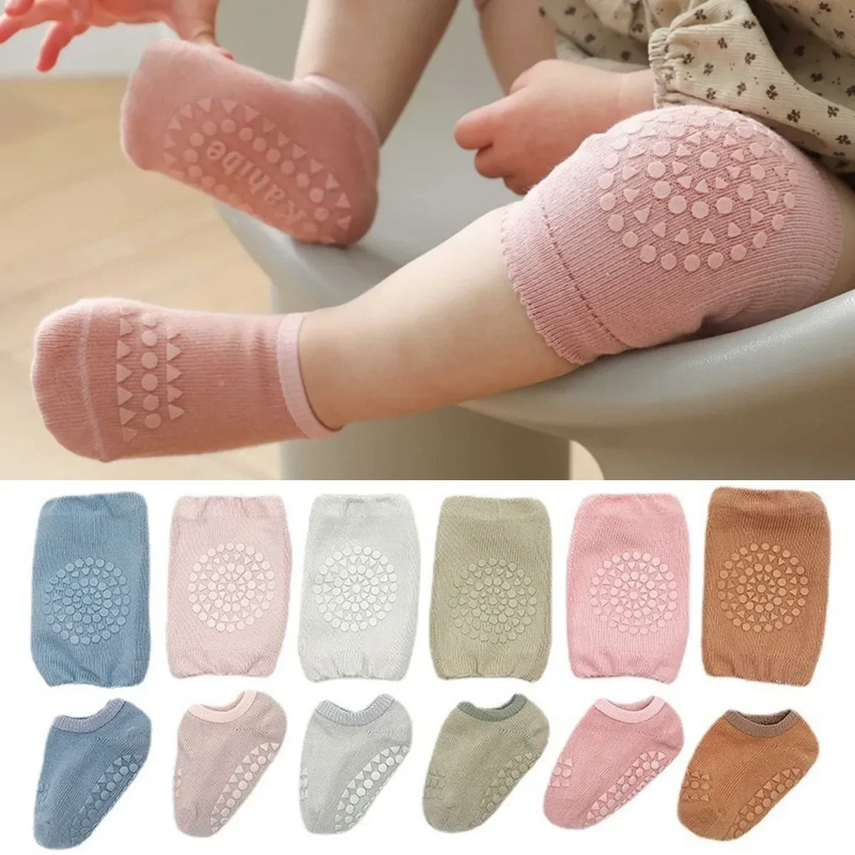New Children Knee Pads Baby Floor Socks Infant Baby Anti-slip Crawling Sports Protection Toddler Socks Set For 0-3Y Leg Warmers