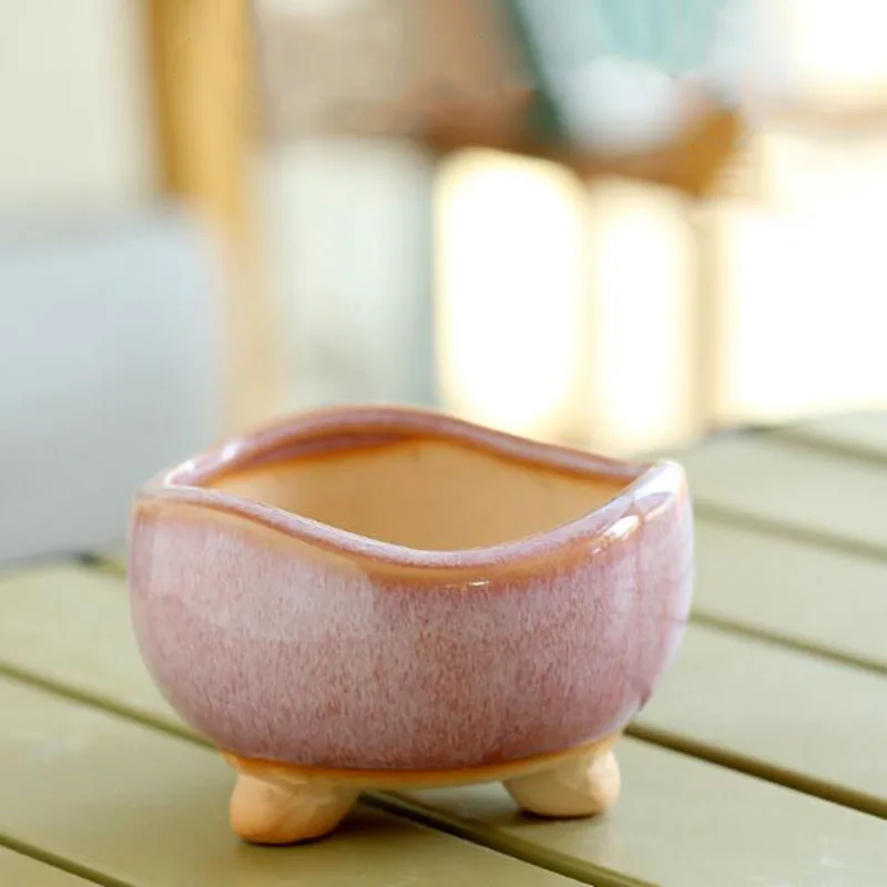 Retro Kiln Change Pink Ceramic Succulent Plant Pot - Creative Mini Flowerpot for Home & Balcony Decor