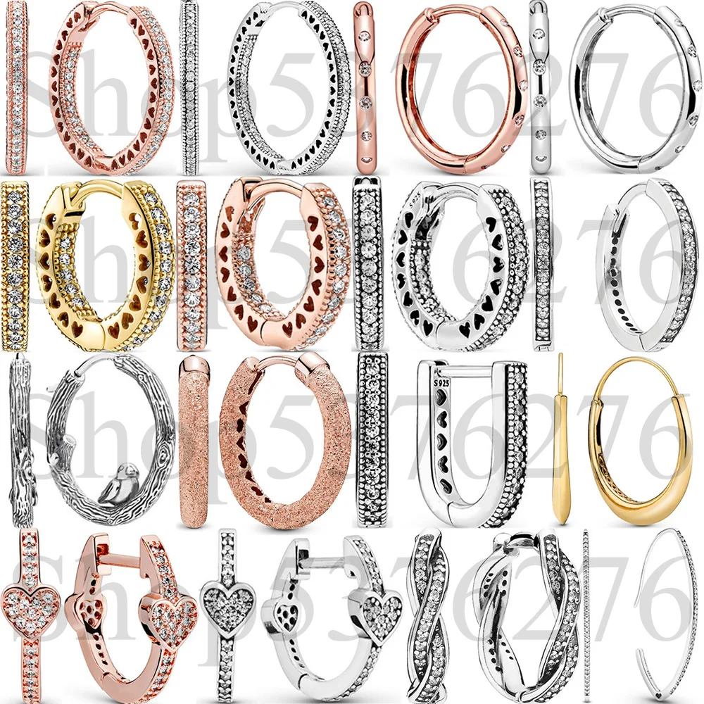 

Серьги-кольца из стерлингового серебра 925 пробы с овальными блестящими элементами и сердечками, инкрустированными паве, с логотипом Spring Bird, модные, для женщин, подарок, украшения DIY