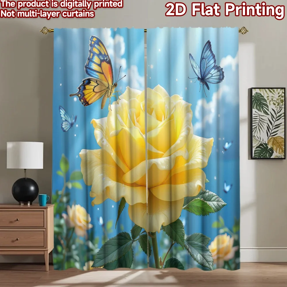 

1pc 2D flat Photography Backdrop Background cloth Butterflies and Yellow Rose 100% Polyester Family Party for Holiday party home
