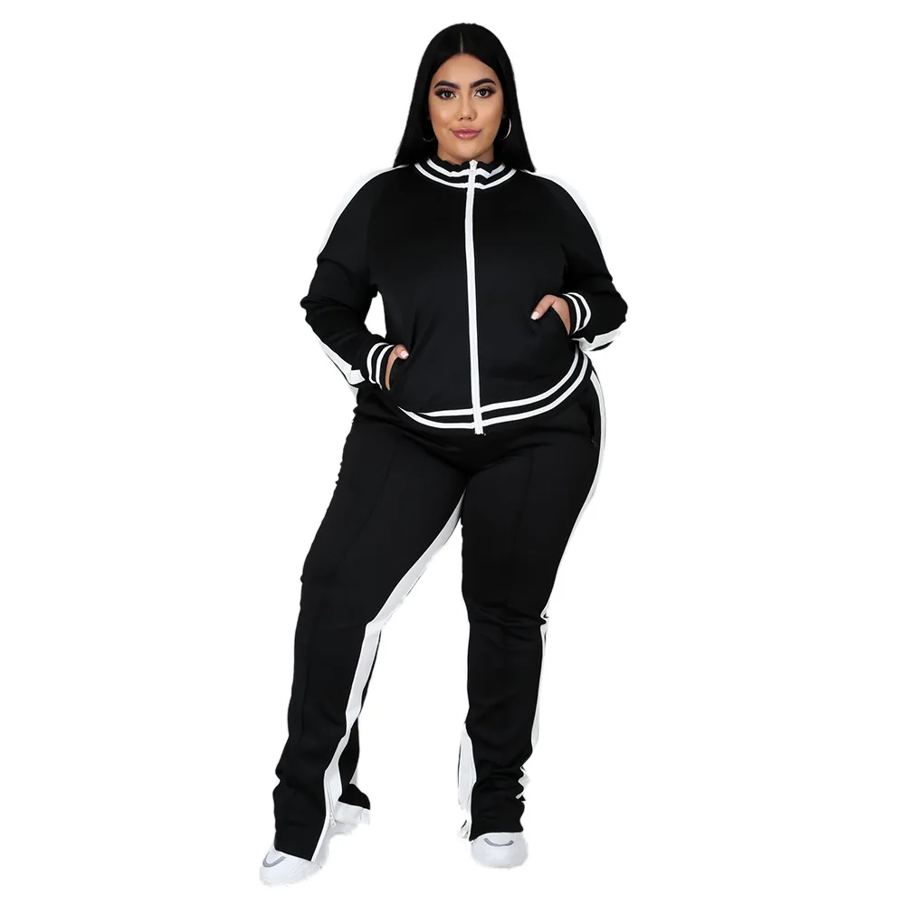 XL-5XL 2023 Sport Large Plus Size Set Women Clothing Casual Zip Long Sleeve Top and Pant Two Piece Suit Wholesale Dropshopping