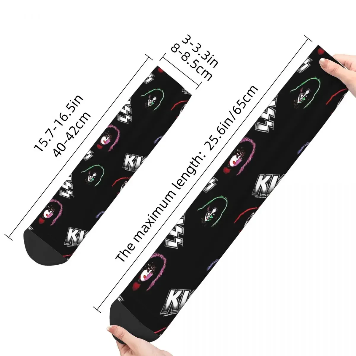 Homens e mulheres Casual Demon Catman Crew Socks, Ace Rock Kiss Band, Sweat Absorbing, Breathable Basketball Socks, Rostos Meias