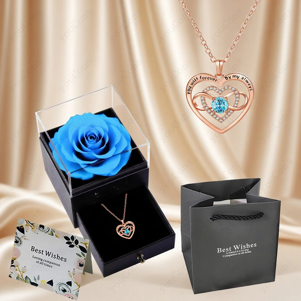 الأزرق الزركون القلب قلادة قلادة مع صندوق الورد 2025 مجموعة مجوهرات جديدة لصديقة أمي الذكرى عيد الحب هدية عيد ميلاد