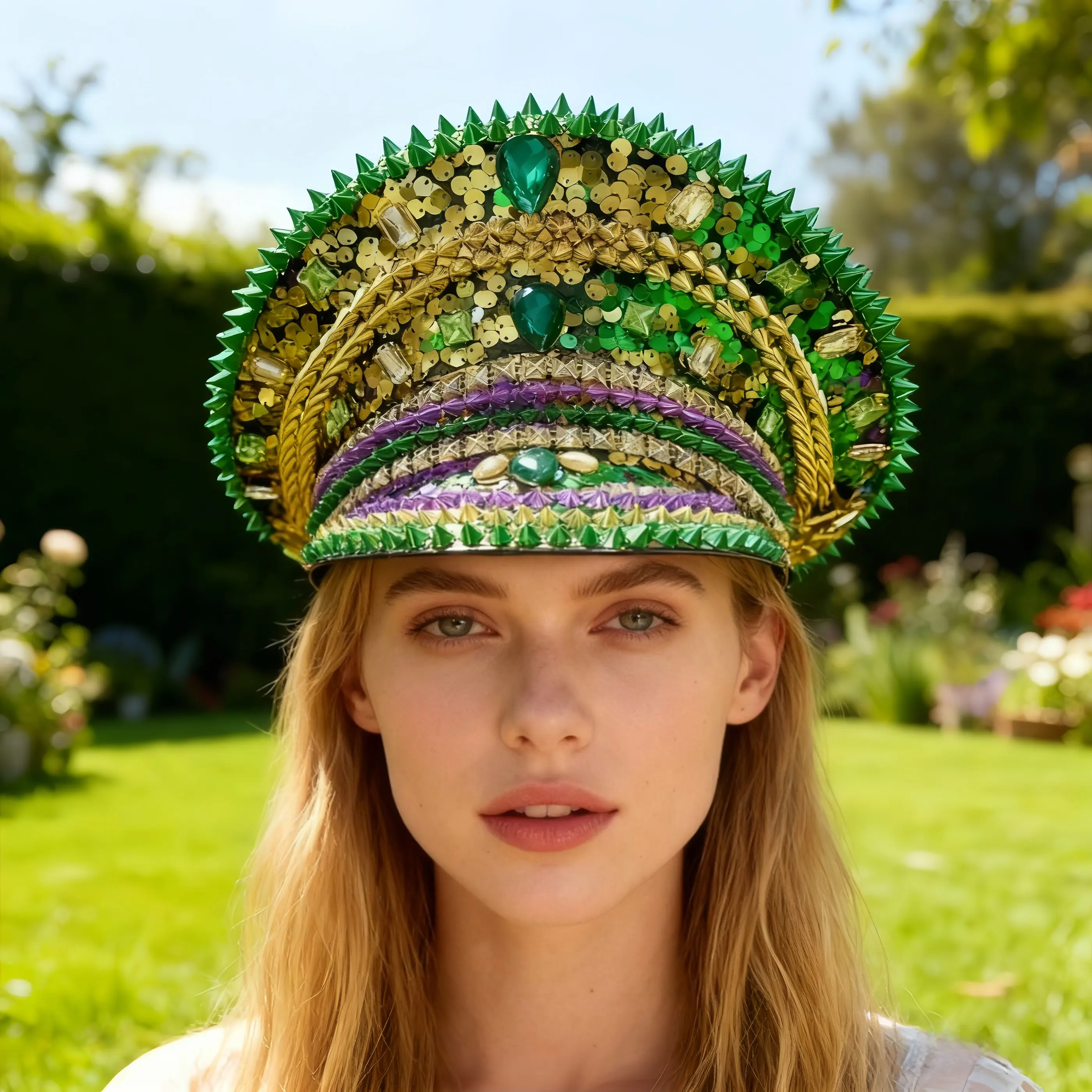 HongLuan Disco Glitter Mardi Gras Captain Hats Rhinestone for Woman, Carnival Costume Hat Adult & Cosplay Female Accessories