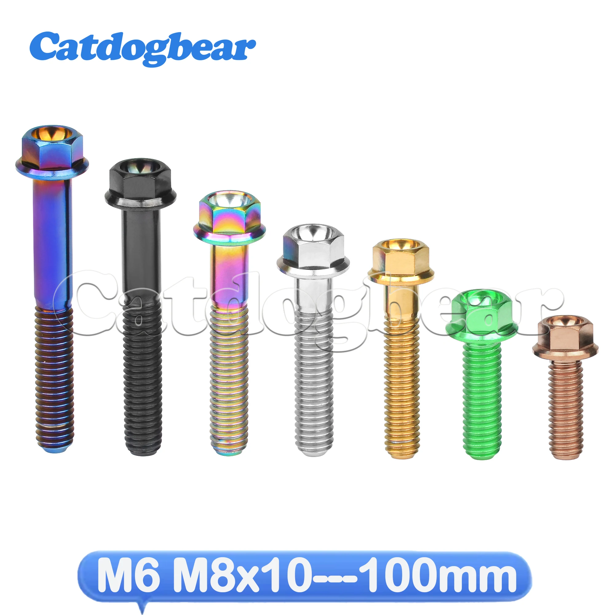 Catdogbear Titanium Bolt M6/M8X10 15 20 25 30 35 40 45 50 55 60 65 75 80 90mm Hex Head Flange Screw for Motorcycle Disc Brake